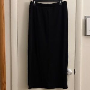 Classic Black Maxi Skirt, elastic waist, ribbed style.
